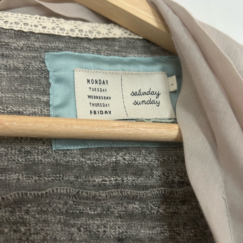 Anthropologie Saturday Sunday Gray Space Dye Tan Waterfall Cardigan size L - Picture 4 of 6